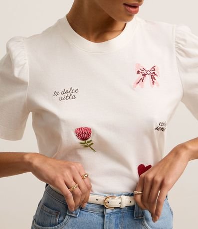 Blusa en Algodón con Manga abullonada y Estampa Doodles 4