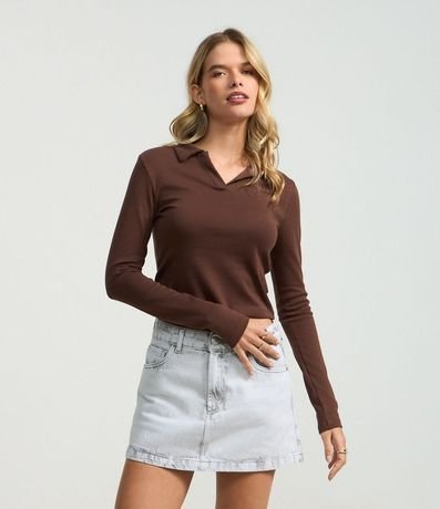 Blusa Polo en Rib de Algodón con Mangas Largas
