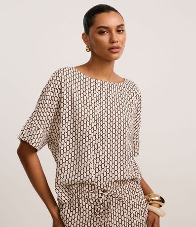 Blusa en Chiffon con Escote Redondo y Estampado Geométrico