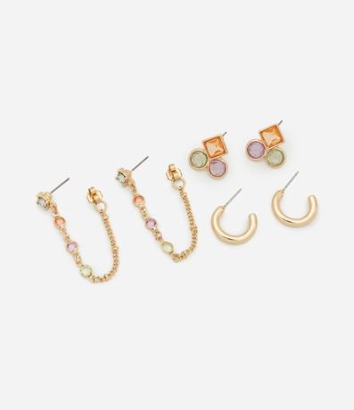 Kit 03 Caravanas con Pedrerias y Formatos Variados