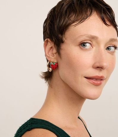 Kit Caravanas Aro y Caravana Botón Frutilla Esmaltado 1