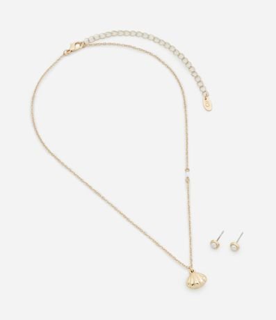 Conjunto de Collar Corto con Colgante de Caracola con Perla Artificial y Caravana Botón 3