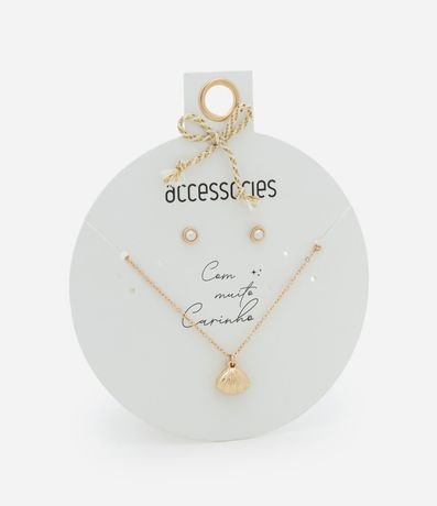 Conjunto de Collar Corto con Colgante de Caracola con Perla Artificial y Caravana Botón