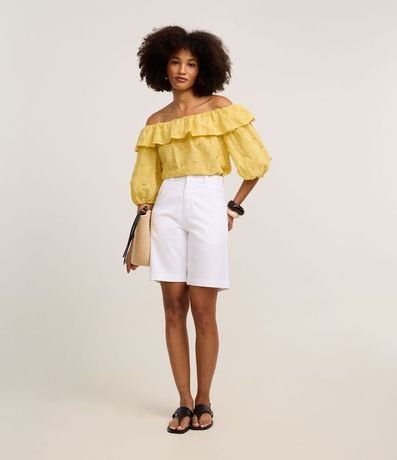 Blusa Hombro a Hombro con Volado y Bordado Floral 2