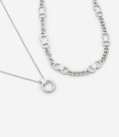 Collar Capas con Cadena de Eslabones y Colgante de Circulo 1