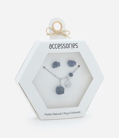 Conjunto de Collar Corto con Colgante y Caravana Botón  de Piedra Natural Chapado 1