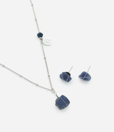 Conjunto de Collar Corto con Colgante y Caravana Botón  de Piedra Natural Chapado 2