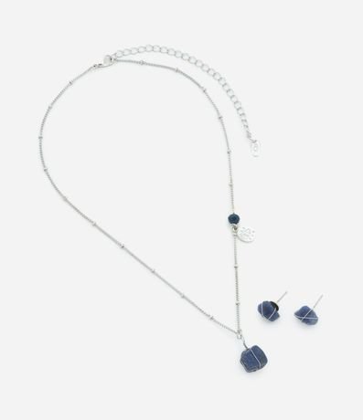 Conjunto de Collar Corto con Colgante y Caravana Botón  de Piedra Natural Chapado 3