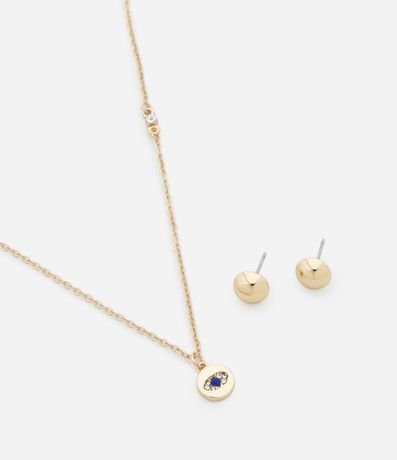 Conjunto de Collar Corto con Colgante de Ojo con Strass y Caravana Botón 2