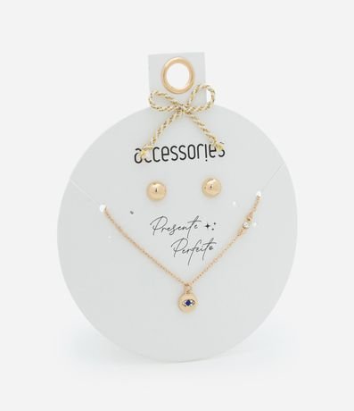 Conjunto de Collar Corto con Colgante de Ojo con Strass y Caravana Botón