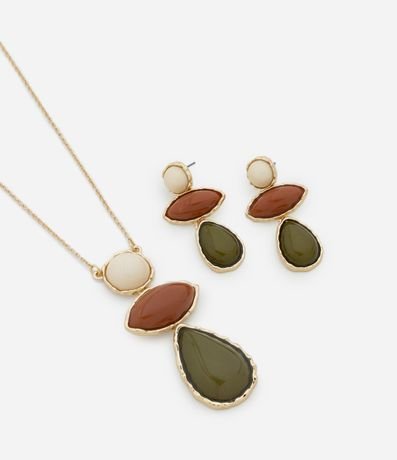 Conjunto de Collar Largo y Caravana con Colgantes de Resinas