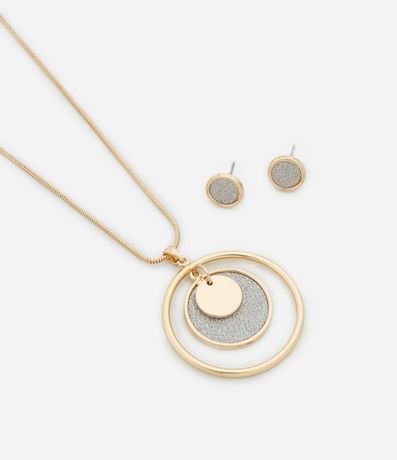 Conjunto de Collar Largo con Colgante Mandala Brilloso y Caravana Mini Botón Brillante