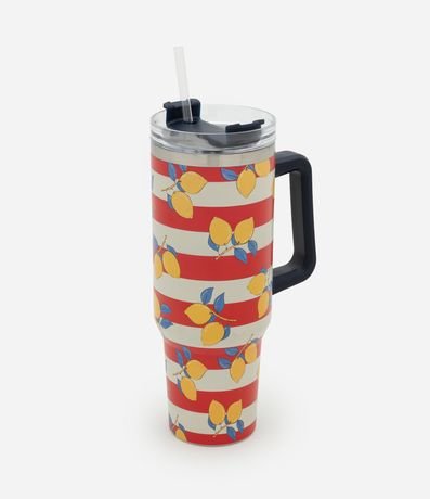Vaso Térmico con Pajita Reutilizable y Estampa Tropical Rayada