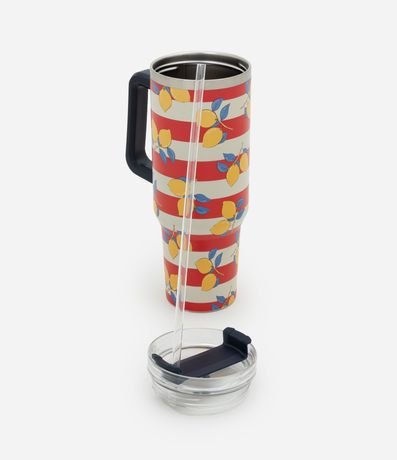 Vaso Térmico con Pajita Reutilizable y Estampa Tropical Rayada 4