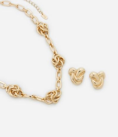 Conjunto de Collar Corto Cadena con Nudos y Caravana Botón Eslabones