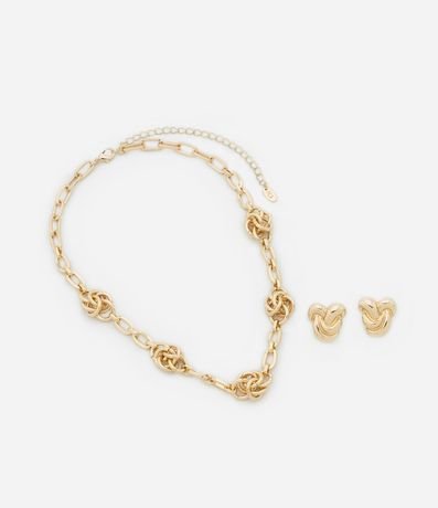 Conjunto de Collar Corto Cadena con Nudos y Caravana Botón Eslabones 2