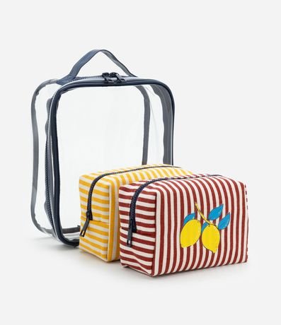 Kit 03 Neceser Diversas con Estampa Tropical Rayada