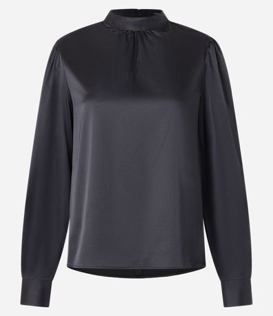 Blusa Satinada con Cuello Padre con Botón en el Puño