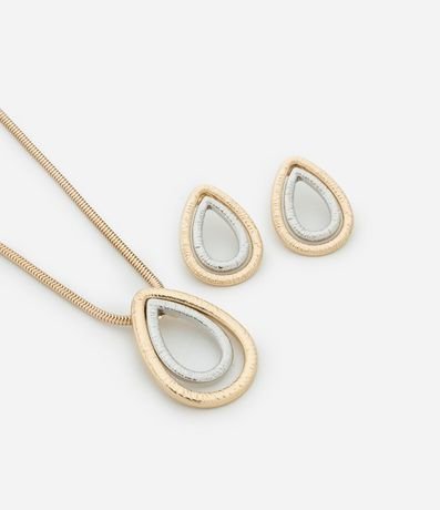 Conjunto de Collar Largo con Colgante Gota y Caravanas Gota Bicolor