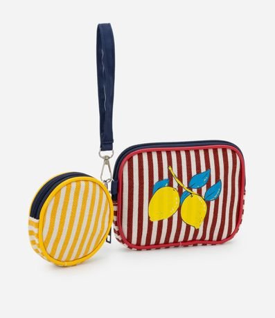 Kit 02 Neceser Rectangular y Redonda con Estampa Tropical y Rayas 1