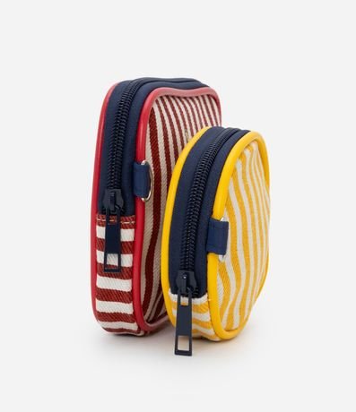 Kit 02 Neceser Rectangular y Redonda con Estampa Tropical y Rayas 2