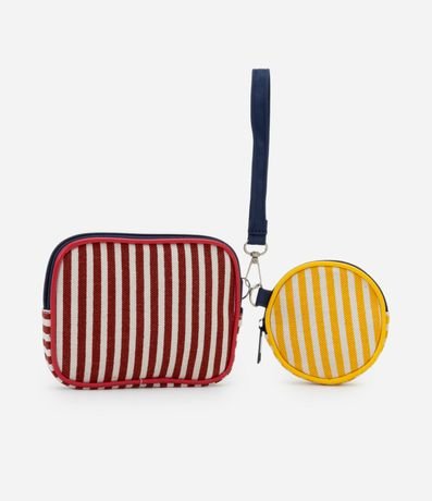Kit 02 Neceser Rectangular y Redonda con Estampa Tropical y Rayas 3