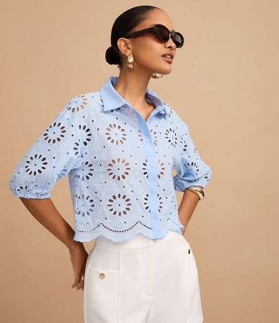 Camisa en Laise con Bordados en los Furos y Bajo Nube 6