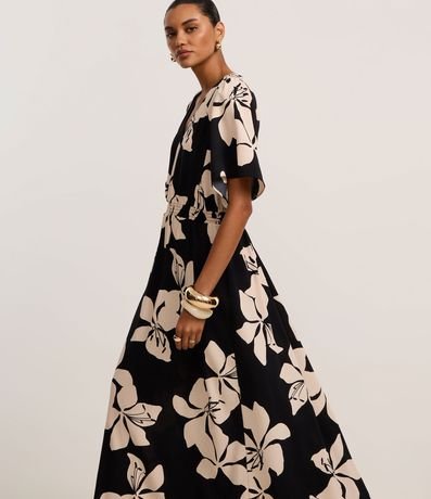 Vestido Evasê Midi en Airflow con Estampa Follaje