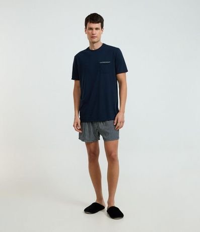 Pijama Corto en Algodón y Viscosa con Rayas