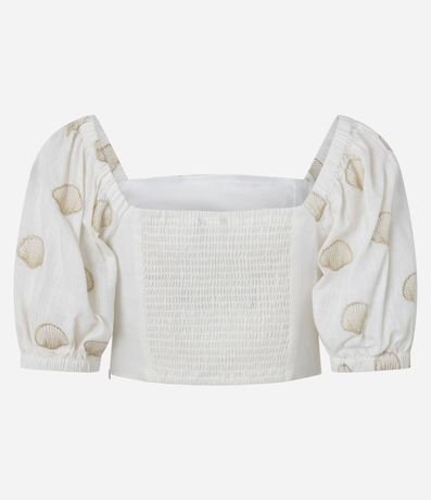 Blusa en Viscolino con Manga Abullonada y Bordado Caracolas 9