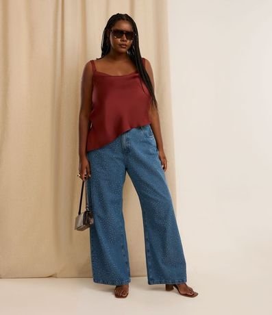 Blusa Satinada con Escote Degagê y Bajo Irregular Curve & Plus Size 2