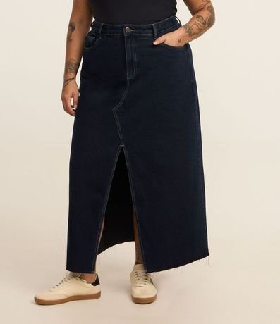 Pollera Midi en Jeans con Fenda Curve & Plus Size