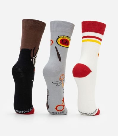 Kit 03 Medias Caña Larga en Algodón con Estampa Harry Potter 3