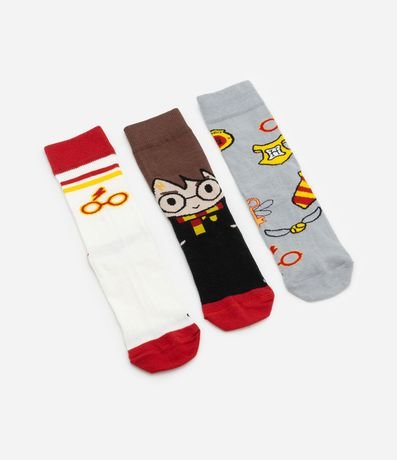 Kit 03 Medias Caña Larga en Algodón con Estampa Harry Potter 4