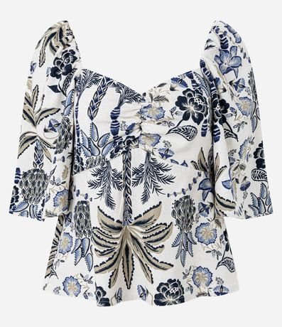 Blusa en Viscolino con Escote Corazón y Estampa Floral 5