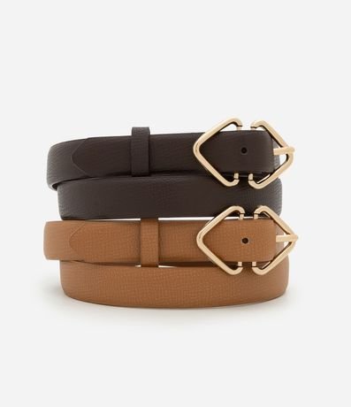 Kit 02 Cintos en Pu con Hebillas Triangulares