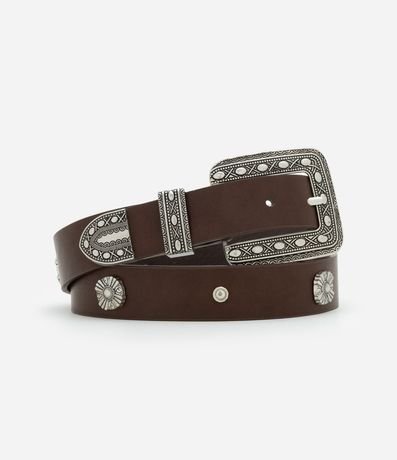 Cinturón Western mediano en PU con Metales Trabajados