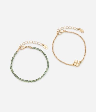 Kit 02 Pulseras con Cristales Artificiales y Colgante de Trevo 2