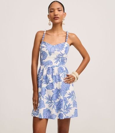 Vestido Recto Corto en Viscolino con Estampa Marina