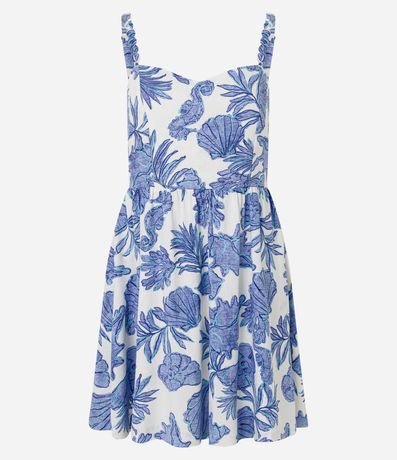 Vestido Recto Corto en Viscolino con Estampa Marina 7