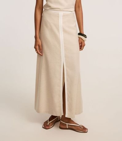 Pollera Evasê Midi en Viscolino con Bies Contrastante 3