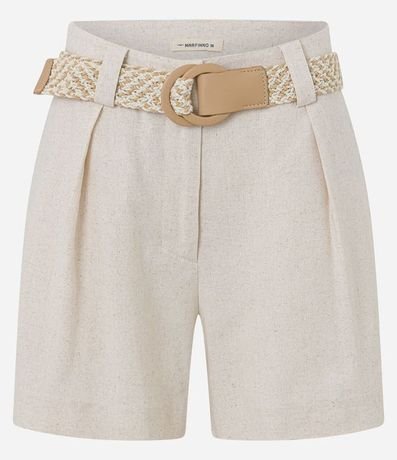 Short Recto Cintura Alta en Viscolino con Cinturón de Rafia 1