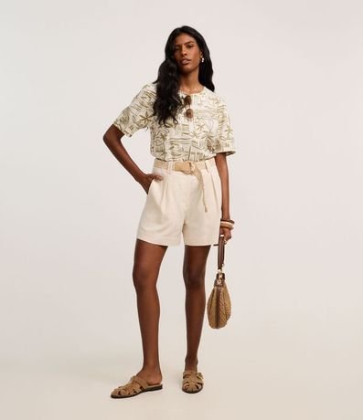 Short Recto Cintura Alta en Viscolino con Cinturón de Rafia 1