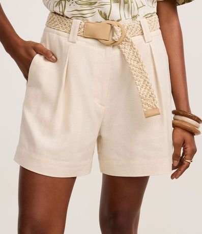 Short Recto Cintura Alta en Viscolino con Cinturón de Rafia 3