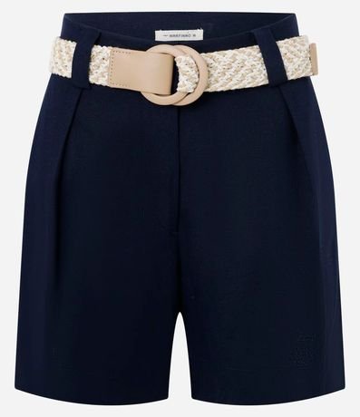 Short Recto Cintura Alta en Viscolino con Cinturón de Rafia 5