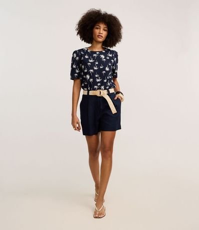 Short Recto Cintura Alta en Viscolino con Cinturón de Rafia 2