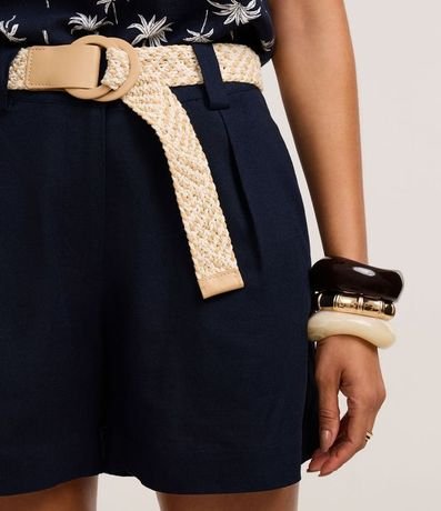 Short Recto Cintura Alta en Viscolino con Cinturón de Rafia 4