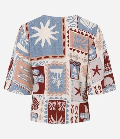 Blusa en Viscosa con Abalorio en el Escote y Estampa Palmeras 7