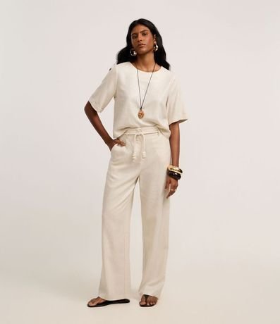 Pantalón Pantalona en Viscolino con Cinturón Cuerda