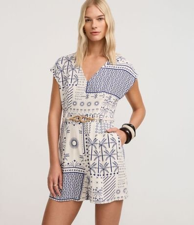 Enterito en Viscolino con Cinturón Cuerda y Estampa Tropical